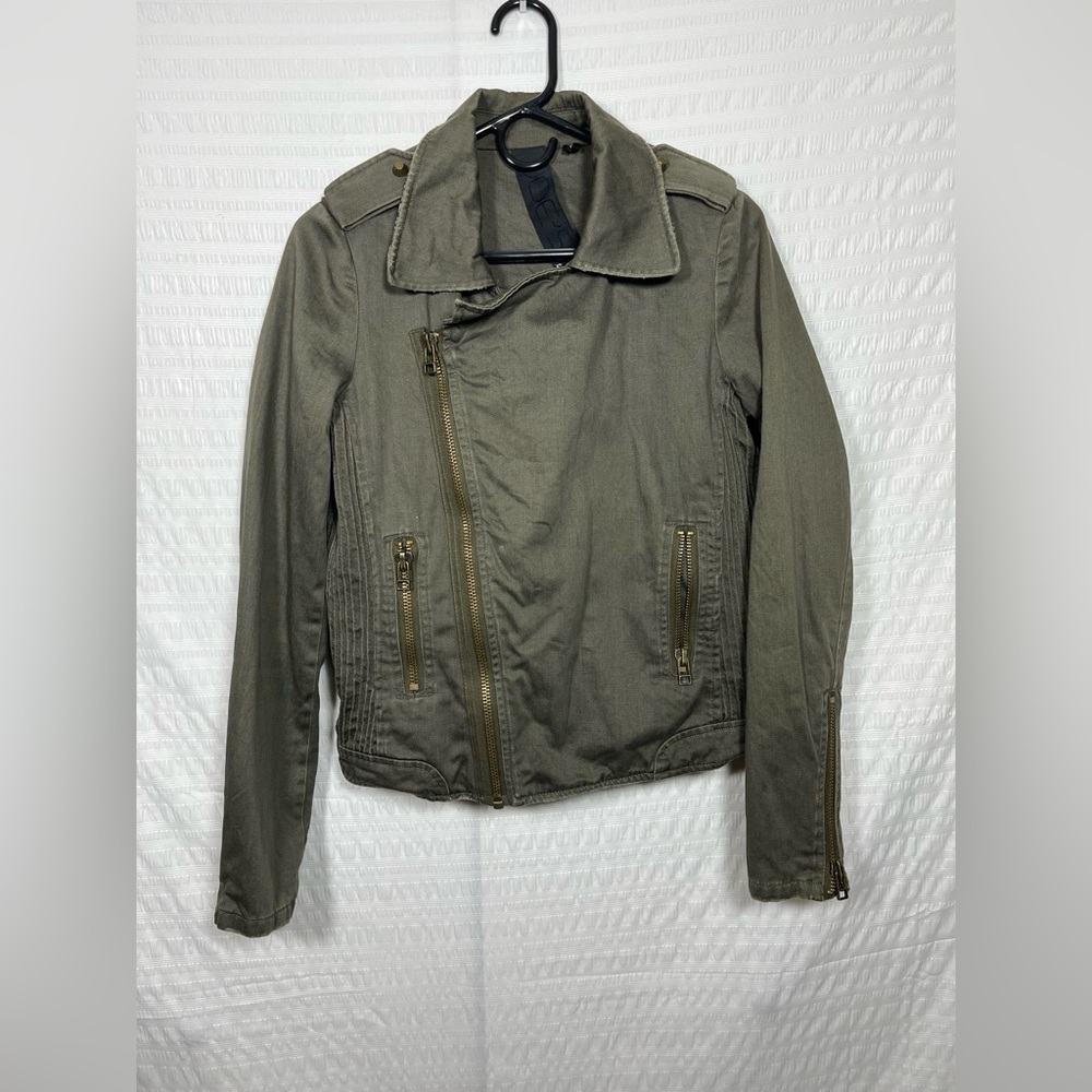 Joe’s Women’s Army Green Moto Distressed Jean Jacket Size Medium